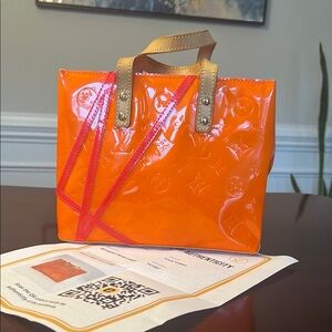 Louis Vuitton Orange Patent Leather Tote